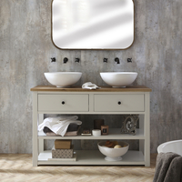 Traditioneller Waschtischunterschrank für Aufsatzbecken 1215mm - mit runden Aufsatzwaschbecken & Möbelknäufen in Schwarz - Antik Weiß – Stratford