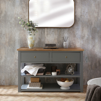 Traditioneller Waschtischunterschrank für Aufsatzbecken 1215mm - ohne Aufsatzwaschbecken & Möbelknäufen in gebürstetem Messing - Hellgrau – Warwick