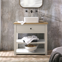 Traditioneller Waschtischunterschrank für Aufsatzbecken 840mm - mit eckigem Aufsatzwaschbecken & einem Möbelknauf in Schwarz - Antik Weiß – Stratford