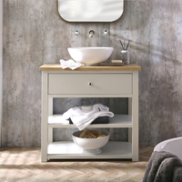 Traditioneller Waschtischunterschrank für Aufsatzbecken 840mm - mit rundem Aufsatzwaschbecken & einem Möbelknauf in Chrom - Antik Weiß – Stratford