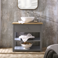 Traditioneller Waschtischunterschrank für Aufsatzbecken 840mm - mit rundem Aufsatzwaschbecken & einem Möbelknauf in Chrom - Hellgrau – Stratford