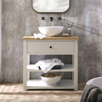 Traditioneller Waschtischunterschrank für Aufsatzbecken 840mm - mit rundem Aufsatzwaschbecken & einem Möbelknauf in Schwarz - Antik Weiß – Stratford