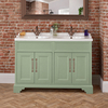 Traditioneller Waschtischunterschrank mit Doppelwaschbecken,  120 cm - Pastellgrün - klassischen Möbelgriffen in geölter Bronze - Hudson Reed