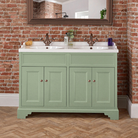 Traditioneller Waschtischunterschrank mit Doppelwaschbecken,  120 cm - Pastellgrün - Möbelknäufe in geölter Bronze - Thornton von Hudson Reed