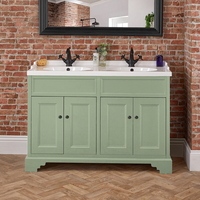 Traditioneller Waschtischunterschrank mit Doppelwaschbecken,  120 cm - Pastellgrün - Möbelknäufe in Schwarz - Thornton von Hudson Reed
