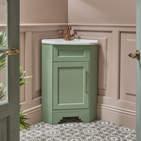 Traditioneller Waschtischunterschrank mit Waschbecken 580mm - Pastellgrün - inkl. klassischen Möbelgriffen in satiniertem Kupfer - Thornton