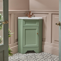 Traditioneller Waschtischunterschrank mit Waschbecken 580mm - Pastellgrün - inkl. Möbelknäufen in satiniertem Kupfer - Thornton