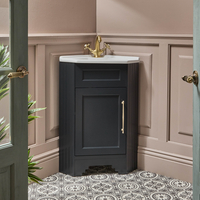 Traditioneller Waschtischunterschrank mit Waschbecken 580mm - Schwarzgrau - inkl. klassischen Möbelgriffen in satiniertem Gold - Thornton