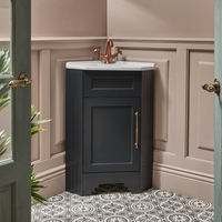 Traditioneller Waschtischunterschrank mit Waschbecken 580mm - Schwarzgrau - inkl. klassischen Möbelgriffen in satiniertem Kupfer - Thornton