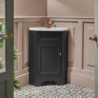 Traditioneller Waschtischunterschrank mit Waschbecken 580mm - Schwarzgrau - inkl. Möbelknäufen in satiniertem Kupfer - Thornton