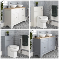 Traditionelles Set aus Aufsatzwaschbecken mit 1200mm Unterschrank & WC mit verkleidetem Spülkasten - Thornton