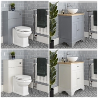 Traditionelles Set aus Aufsatzwaschbecken mit 645mm Unterschrank & WC mit verkleidetem Spülkasten - Thornton