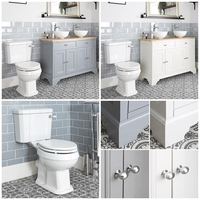 Traditionelles Set aus Doppel-Aufsatzwaschbecken mit 1200mm Unterschrank & WC mit aufgesetztem Spülkasten - Thornton