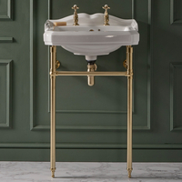 Traditionelles Waschbecken mit Metallgestell 590mm (2 Hahnlöcher) – satinierts Gold – Regent