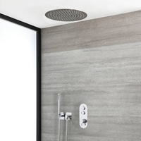 Unterputz-Duschsystem mit Thermostat – mit 400mm rundem Unterputz-Duschkopf und Handbrauseset – Chrom – Idro