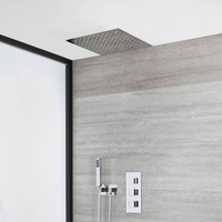 Unterputz-Duschsystem mit Thermostat – mit 400mm x 400mm Unterputz-Duschkopf und Handbrauseset – Chrom – Kubix