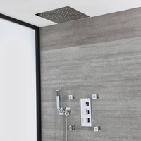 Unterputz-Duschsystem mit Thermostat und Umsteller – mit 400mm x 400mm Unterputz-Duschkopf,  Handbrauseset und Körperdüsen – Chrom – Kubix