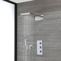 Unterputz-Duschsystem mit Thermostat und Umsteller – mit schmalem Regen/Wasserfall-Duschkopf und Handbrauseset – Chrom – Kubix