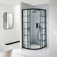 Viertelkreis-Duschkabine mit GittermusterSchwarz 900mm - inkl. Duschwanne mit Schiefer-Effekt Weiß - Barq
