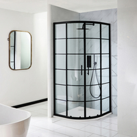 Viertelkreis-Duschkabine mit schwarzem Gittermuster Größe wählbar - Barq