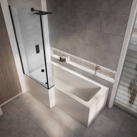 Vintage Duschbadewanne - inkl. Badewannenaufsatz in Schwarz - Linksbündig - 170 cm - Mit Seiten- & Endverkleidung – Sandford von Hudson Reed