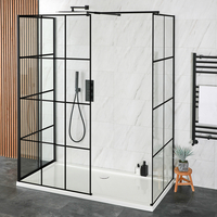 Walk-In Dusche 3 Seiten,  Schwarz,  inkl. Duschtasse,  Größe,  Farbe & bewegliches Seitenpaneel wählbar - Barq Hudson Reed