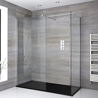 Walk-In Dusche,  Chrom,  für Eckeinbau – inkl. Duschwanne mit Schiefer-Effekt (Finish wählbar) – Größe wählbar – Portland