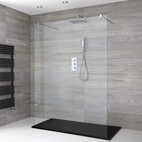 Walk-In Dusche,  Chrom,  freistehend – inkl. Duschwanne mit Schiefer-Effekt (Finish wählbar) – Größe wählbar – Portland