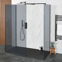 Walk-In Dusche,  getönt in Schwarz,  mit Duschtasse in Schieferoptik - Größe,  Farbe und Seitenpaneel wählbar – Nox-Luna Hudson Reed