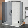 Walk-In Dusche mit 3 Seiten,  in Schwarz getönt,  Duschtasse in Weiß - Größe und bewegliches Seitenpaneel wählbar – Nox-Luna Hudson Reed