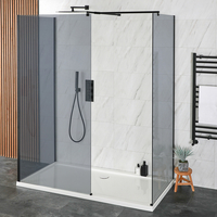 Walk-In Dusche mit 3 Seiten,  in Schwarz getönt,  Duschtasse in Weiß - Größe und bewegliches Seitenpaneel wählbar – Nox-Luna Hudson Reed