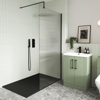 Walk-In Dusche mit geriffeltem Glas in Schwarz,  Duschwanne mit Schiefer-Effekt in Weiß - 140cm x 80cm - Hudson Reed