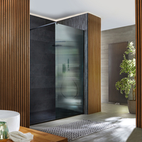 Walk-In Dusche mit geriffeltem Glas in Schwarz,  inkl. Duschwanne mit Schiefer-Effekt,  Größe ab 110cmx70cm wählbar - Florence Hudson Reed