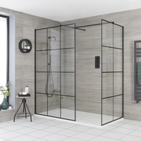 Walk-In Dusche mit Gittermuster,  für Eckeinbau - inkl. 1800 x 900 Duschwanne mit Schiefer-Effekt in Weiß - Barq - Hudson Reed