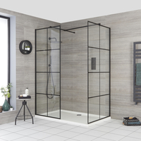 Walk-In Dusche mit Gittermuster,  für Eckeinbau - inkl. Duschwanne mit niedrigem Profil – wählbare Größe – Barq