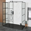 Walk-In Dusche mit Gittermuster in Schwarz,  Duschtasse in Schieferoptik - Größe,  Farbe und Seitenpaneel wählbar - Barq Hudson Reed