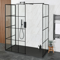 Walk-In Dusche mit Gittermuster in Schwarz,  Duschtasse in Schieferoptik - Größe,  Farbe und Seitenpaneel wählbar - Barq Hudson Reed