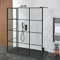 Walk-In Dusche mit Gittermuster in Schwarz,  mit 2 Seiten und Duschtasse,  von 110cm x 70cm & Farbe wählbar - Barq Hudson Reed