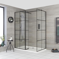 Walk-In Dusche mit Gittermuster und Seitenpaneel,  für Eckeinbau - inkl. Duschwanne mit niedrigem Profil – wählbare Größe – Barq