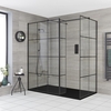 Walk-In Dusche mit Gittermuster und Seitenpaneel,  für Eckeinbau - inkl. Duschwanne mit Schiefer-Effekt (Finish wählbar) – wählbare Größen – Barq
