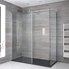 Walk-In Dusche mit Seitenpaneel,  Chrom,  für Eckeinbau – inkl. Duschwanne mit Schiefer-Effekt (Finish wählbar) – Größe wählbar – Portland
