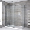 Walk-In Dusche mit Seitenpaneel,  Chrom,  für Eckeinbau – inkl. weißer Duschwanne – Größe wählbar – Portland