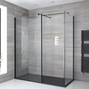 Walk-In Dusche mit Seitenpaneel,  Schwarz,  für Eckeinbau – inkl. Duschwanne mit Schiefer-Effekt (Finish wählbar) – Größe wählbar – Nox