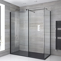 Walk-In Dusche mit Seitenpaneel,  Schwarz,  für Eckeinbau – inkl. Duschwanne mit Schiefer-Effekt (Finish wählbar) – Größe wählbar – Nox