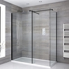 Walk-In Dusche mit Seitenpaneel,  Schwarz,  für Eckeinbau – inkl. weißer Duschwanne – Größe wählbar – Nox