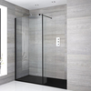 Walk-In Dusche mit Seitenpaneel,  Schwarz,  für Nische – inkl. Duschwanne mit Schiefer-Effekt (Finish wählbar) – Größe wählbar – Nox