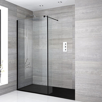 Walk-In Dusche mit Seitenpaneel,  Schwarz,  für Nische – inkl. Duschwanne mit Schiefer-Effekt (Finish wählbar) – Größe wählbar – Nox