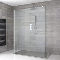 Walk-In Dusche mit Seitenpaneelen,  Chrom,  freistehend – inkl. 900 x 800 Duschwanne mit Schiefer-Effekt in Hellgrau - Portland