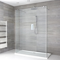 Walk-In Dusche mit Seitenpaneelen,  Chrom,  freistehend – inkl. weißer Duschwanne – Größe wählbar – Portland