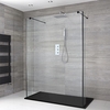 Walk-In Dusche mit Seitenpaneelen,  Schwarz,  freistehend – inkl. Duschwanne mit Schiefer-Effekt (Finish wählbar) – Größe wählbar – Nox